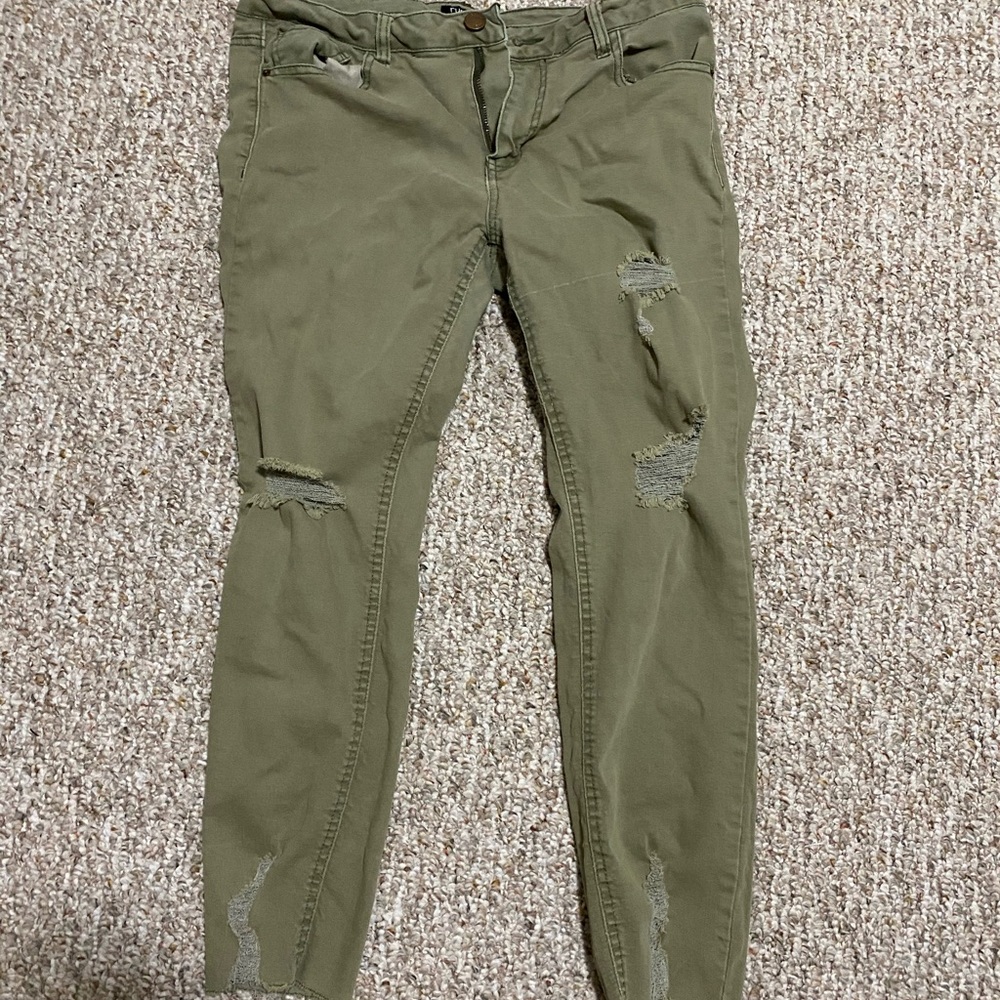 Olive Green skinny ripped jeans
